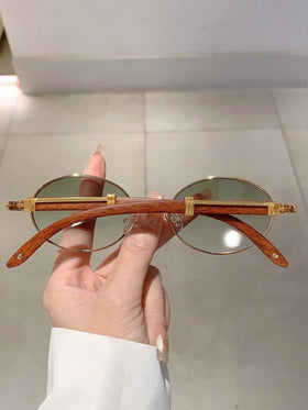 نظارات شمسية بإطار بيضاوي عتيق بتصميم وذراع بنسيج خشبي، نظارات شمسية عتيقة لاكسسوارات الشاطئ للنساء، نظارات شمسية للصيف والشاطئ والسفر والخارج، ديكور الأذرع بطراز عتيق بإطار بيضاوي للخروج والعودة إلى المدرسة