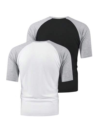 Manfinity Sport Corelite رجالي 2 قطعة تي شيرت رياضي بأكمام رجلان ، ملابس علوية تمرين رياضية بتصميم حروفية