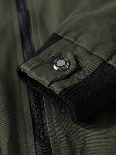 Manfinity Homme جاكيت رجالية بأكمام طويلة وتصميم ألوان متباينة وسحاب، طراز جاكيت كارجو، للموسم الانتقالي