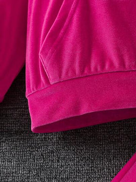 SHEIN Elladie kids مجموعة قطعتين بقلنسوة وسراويل رياضية عارضة للبنات، بتصميم طباعة بريق الحروف، أكمام طويلة، لفصل الخريف