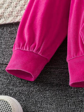 SHEIN Elladie kids مجموعة قطعتين بقلنسوة وسراويل رياضية عارضة للبنات، بتصميم طباعة بريق الحروف، أكمام طويلة، لفصل الخريف