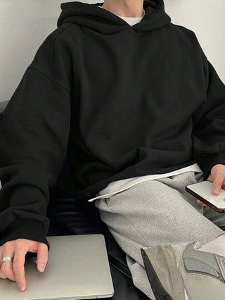 DAZY هودي رجالي أحادي اللون ذو كتف منخفض، ملابس الخريف
