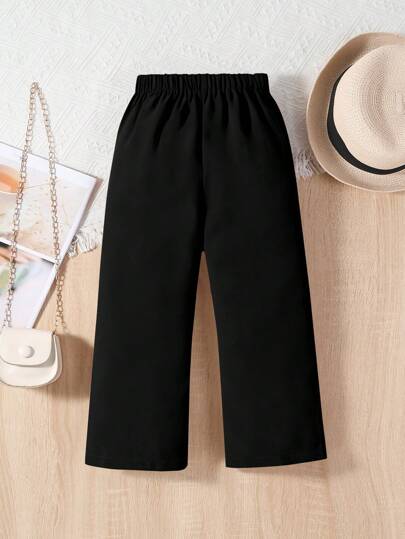 SHEIN Elladie kids بنطلون ذو ساق مستقيمة مع تفاصيل خياطة وأزرار للفتاة الشابة