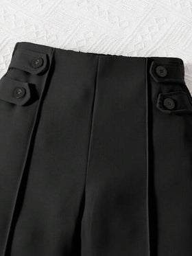 SHEIN Elladie kids بنطلون ذو ساق مستقيمة مع تفاصيل خياطة وأزرار للفتاة الشابة