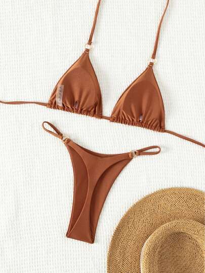 Swim مجموعة بيكيني للسباحة بأعلى برازيلي ربطة حلقية مثلثة وقيعان سباحة للصيف على الشاطئ