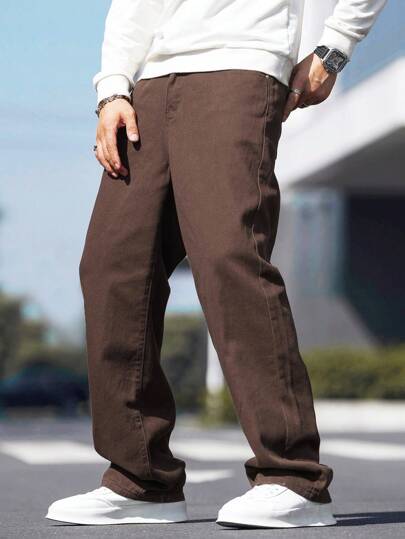 Manfinity Homme جينز بساق مستقيم جيب مائل للرجال