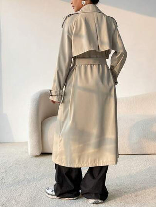 x Carly Lawrence EZwear معطف ترنش مزدوج الصدر مربوط بحزام للخريف/الشتاء