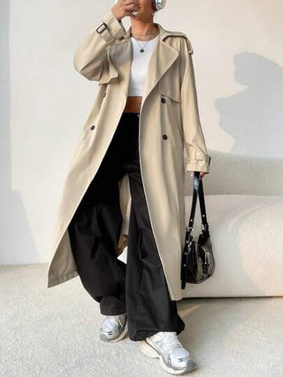 x Carly Lawrence EZwear معطف ترنش مزدوج الصدر مربوط بحزام للخريف/الشتاء