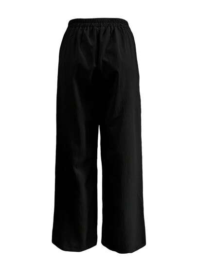 بنطلون جيسفانيا ذو لون أحادي مع أساور مزرّرة وخصر شبه مطاطي وطيّات، قماش واسع الساق أنيق لارتداء المكتب اليومي، بنطلون واسع الساق متعدد الاستخدامات للربيع والصيف