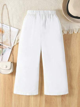 SHEIN Elladie kids بنطلون فضفاض بأرجل واسعة للفتاة الصغيرة بزر تفاصيل