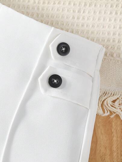 SHEIN Elladie kids بنطلون فضفاض بأرجل واسعة للفتاة الصغيرة بزر تفاصيل