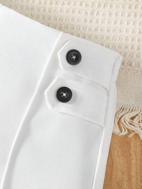 SHEIN Elladie kids بنطلون فضفاض بأرجل واسعة للفتاة الصغيرة بزر تفاصيل