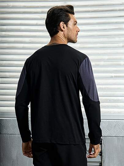 Manfinity Sport Corelite قميص رياضي بأكمام طويلة للرجال بتصميم حرفي ملون بلوكي على طراز الحبيب