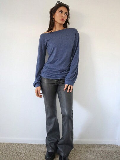 Firerie تي شيرت بأكمام طويلة وأكمام طويلة مع تصميم Ruched