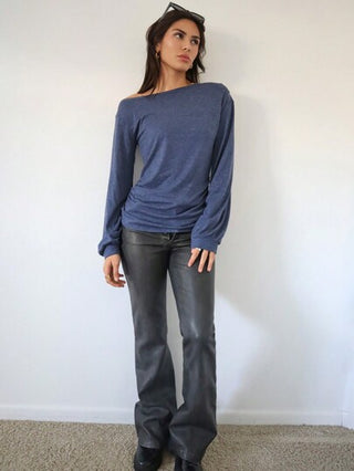 Firerie تي شيرت بأكمام طويلة وأكمام طويلة مع تصميم Ruched