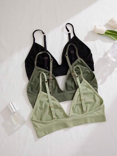 Shein Underwear&Sleepwear Basics طقم حمالة صدر موحد اللون للنساء 3 قطع