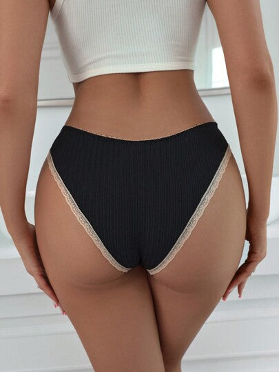 Shein Underwear&Sleepwear Basics سروال داخلي دانتيل متباين اللون عقدة الفراشة أمامية 5 قطع