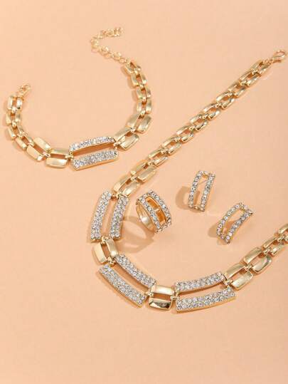 مجوهرات تزيين الدايمونت بشكل مربع من سبيكة الزنك ذات اللون الذهبي 5 قطع/مجموعة، هدية مثالية للمهرجانات للنساء