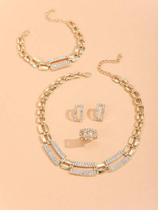 مجوهرات تزيين الدايمونت بشكل مربع من سبيكة الزنك ذات اللون الذهبي 5 قطع/مجموعة، هدية مثالية للمهرجانات للنساء