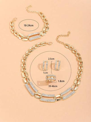 مجوهرات تزيين الدايمونت بشكل مربع من سبيكة الزنك ذات اللون الذهبي 5 قطع/مجموعة، هدية مثالية للمهرجانات للنساء