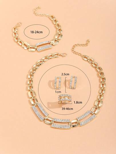 مجوهرات تزيين الدايمونت بشكل مربع من سبيكة الزنك ذات اللون الذهبي 5 قطع/مجموعة، هدية مثالية للمهرجانات للنساء