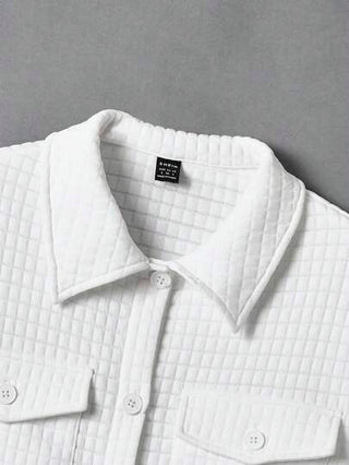 EZwear معطف تفاصيل مرقع بعبارة منخفض الاكتاف جيب قلاب