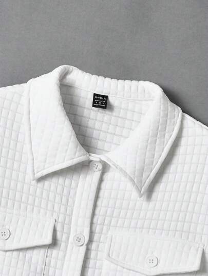 EZwear معطف تفاصيل مرقع بعبارة منخفض الاكتاف جيب قلاب