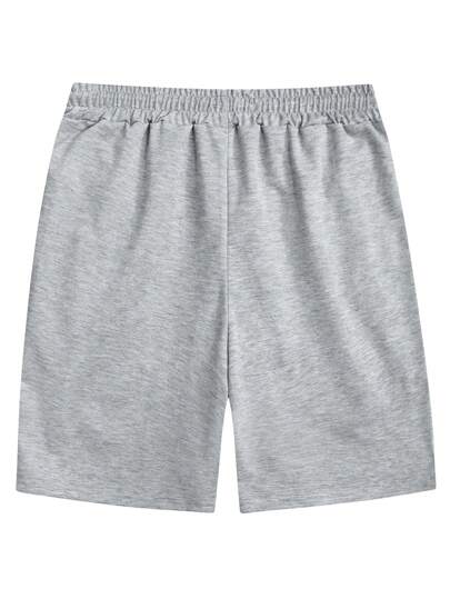 Manfinity Homme شورت رجالي بخصر مطاطي أحادي اللون بسيط للخروج، قصير إلى الركبة، كاجوال، هدية للزوج أو الحبيب