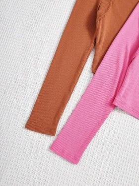 SHEIN تي شيرت عادي ذو ياقة مربعة ونمط محبوك بزهرة لفتيات الثلاثينات 2 قطعة