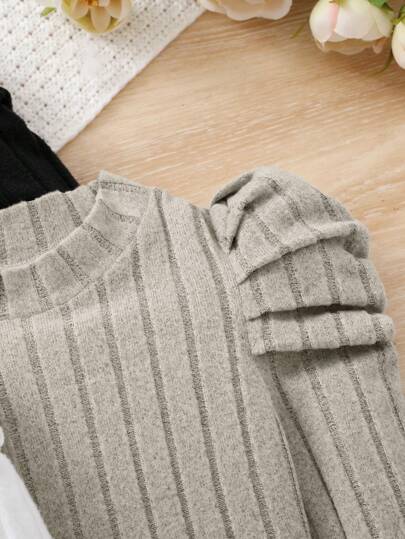 SHEIN بلوزة كاجوال بأكمام طويلة ذات ياقة واقفة للفتيات المراهقات ، تصميم أكمام غيغوت الواسعة ، متعددة القطع