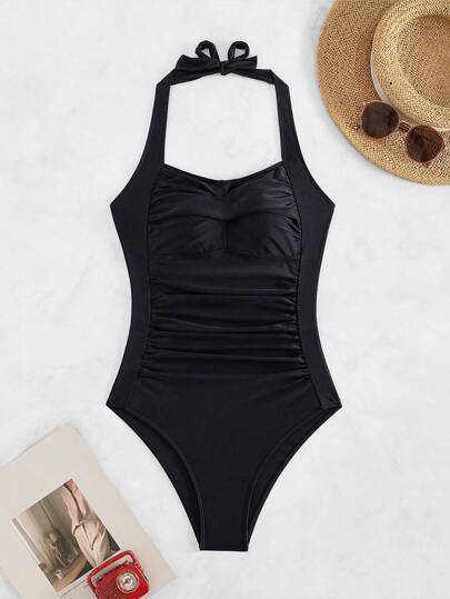 SHEIN Swim ملابس السباحة النسائية قطعة واحدة الرسن