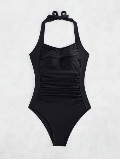 SHEIN Swim ملابس السباحة النسائية قطعة واحدة الرسن