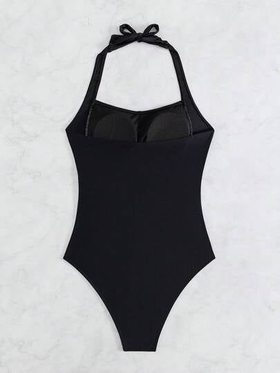 SHEIN Swim ملابس السباحة النسائية قطعة واحدة الرسن