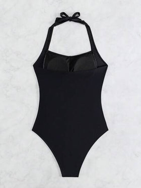 SHEIN Swim ملابس السباحة النسائية قطعة واحدة الرسن
