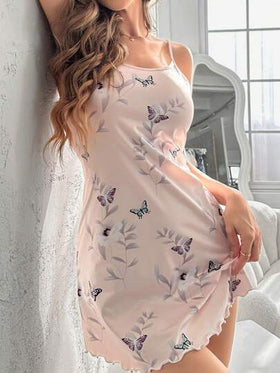SHEIN فستان نوم بحمالات سباغيتي مطبوع بالفراشات للنساء