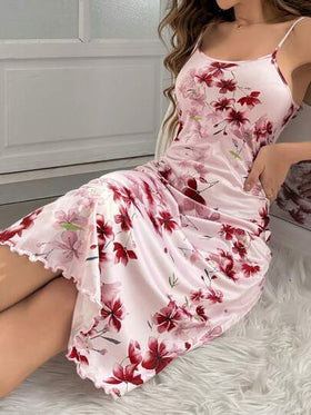 SHEIN فستان نوم بحمالات رفيعة مطبوع بنقوش زهور