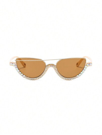 زوج نظارات بإطار عين القطة مزين بالراين ستون، مناسب للارتداء اليومي وإكسسوارات الشاطئ للنساء، نظارات شمسية أساسية للملابس النسائية الكاجوال والرسمية في فصلي الخريف والشتاء، هدايا للعطلات الصيفية على الشاطئ والأنشطة الخارجية والسفر، إطار عين القطة مزين بال