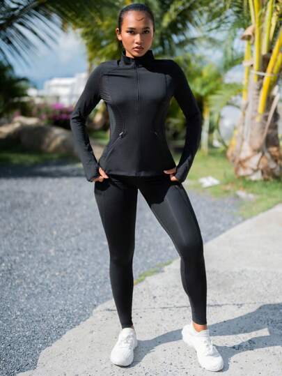 SHEIN Sport Gameset بدلة رياضية للنساء، طقم ملابس نسائية رياضية، طقم بناطيل ضيقة للنساء