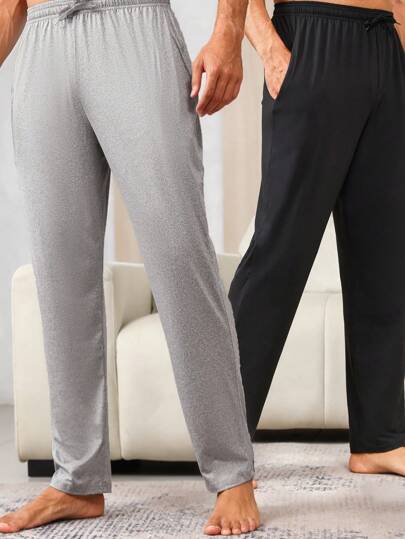 SHEIN بنطلون نوم للرجال بخصر مرن 2 قطعة، ملابس خريف وشتاء
