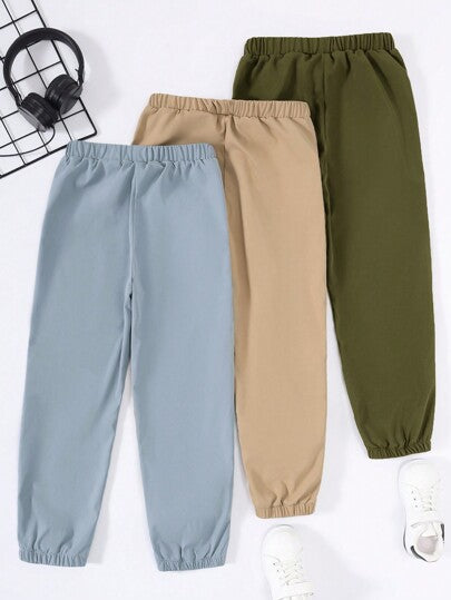 SHEIN 3 قطع/مجموعة بنطال رياضي كاجوال للأولاد من توين بنمط مموه ورباط على الخصر