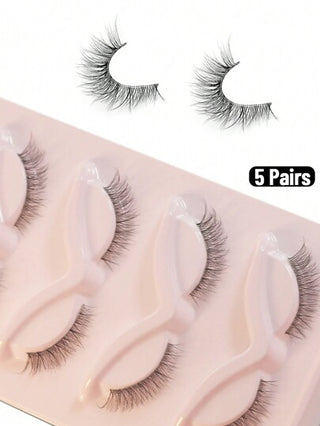 SANISHI 5 أزواج رموش Sanishi 3D المنظر الطبيعي الكاذبة ، رموش عين قطة قصيرة مقطعة ذات شريط شفاف Faux Mink