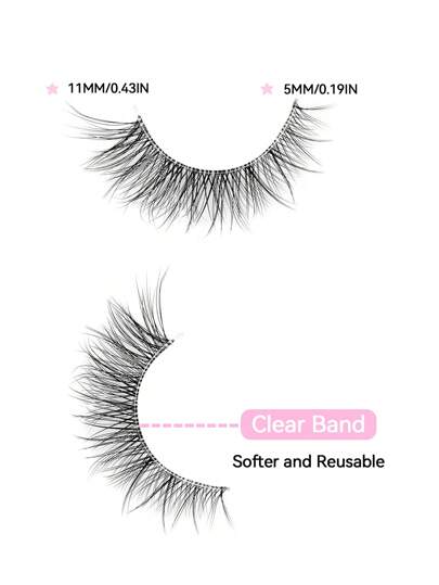 SANISHI 5 أزواج رموش Sanishi 3D المنظر الطبيعي الكاذبة ، رموش عين قطة قصيرة مقطعة ذات شريط شفاف Faux Mink