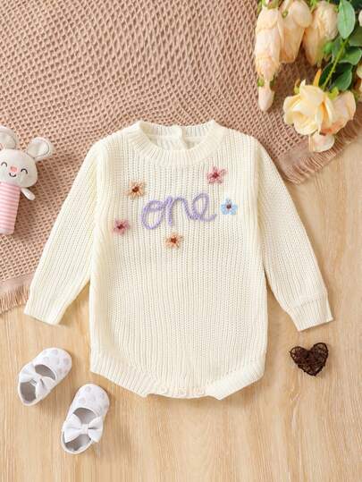 SHEIN Vintaside Kids جمبسوت محبوك ومطرز للفتيات الصغيرات