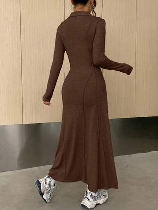 EZwear فستان نسائي من الصوف المحبوك بلون سادة و أزرار بالأمام