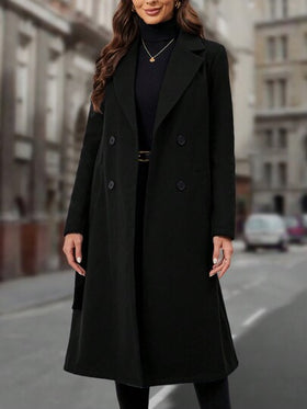 EMERY ROSE معطف صوفي مزدوج الأزرار معينة ياقة منقوشة نسائي