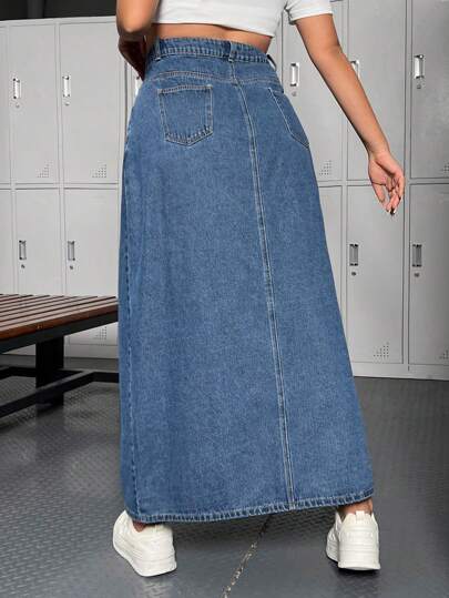 EZwear تنورة نسائية طويلة من قماش الدنيم بمقاسات كبيرة