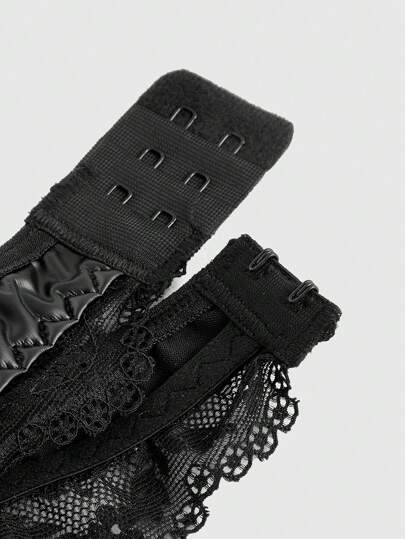 ROMWE Grunge Punk المرأة بو الجلود لصق الدانتيل Underwire الصدرية
