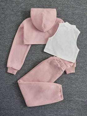 SHEIN EZwear بطباعة أحرف هودي قصير للغاية & لباس علوي تانك مع بنطلون رياضي