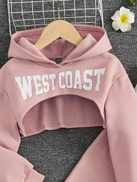 SHEIN EZwear بطباعة أحرف هودي قصير للغاية & لباس علوي تانك مع بنطلون رياضي