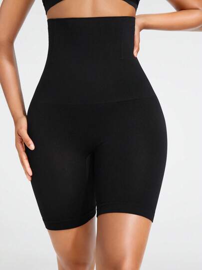 Shape لون عادي شورت تشكيل الخصر العالي